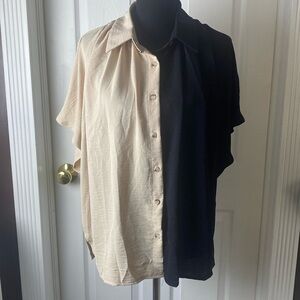 SHEIN Women’s Blouse Half Black Half Light Tan sz XL US 12 NWOT